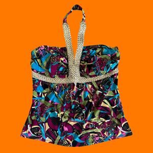 00's vintage groovy boho gold braided y2k halter tank top MEDIUM